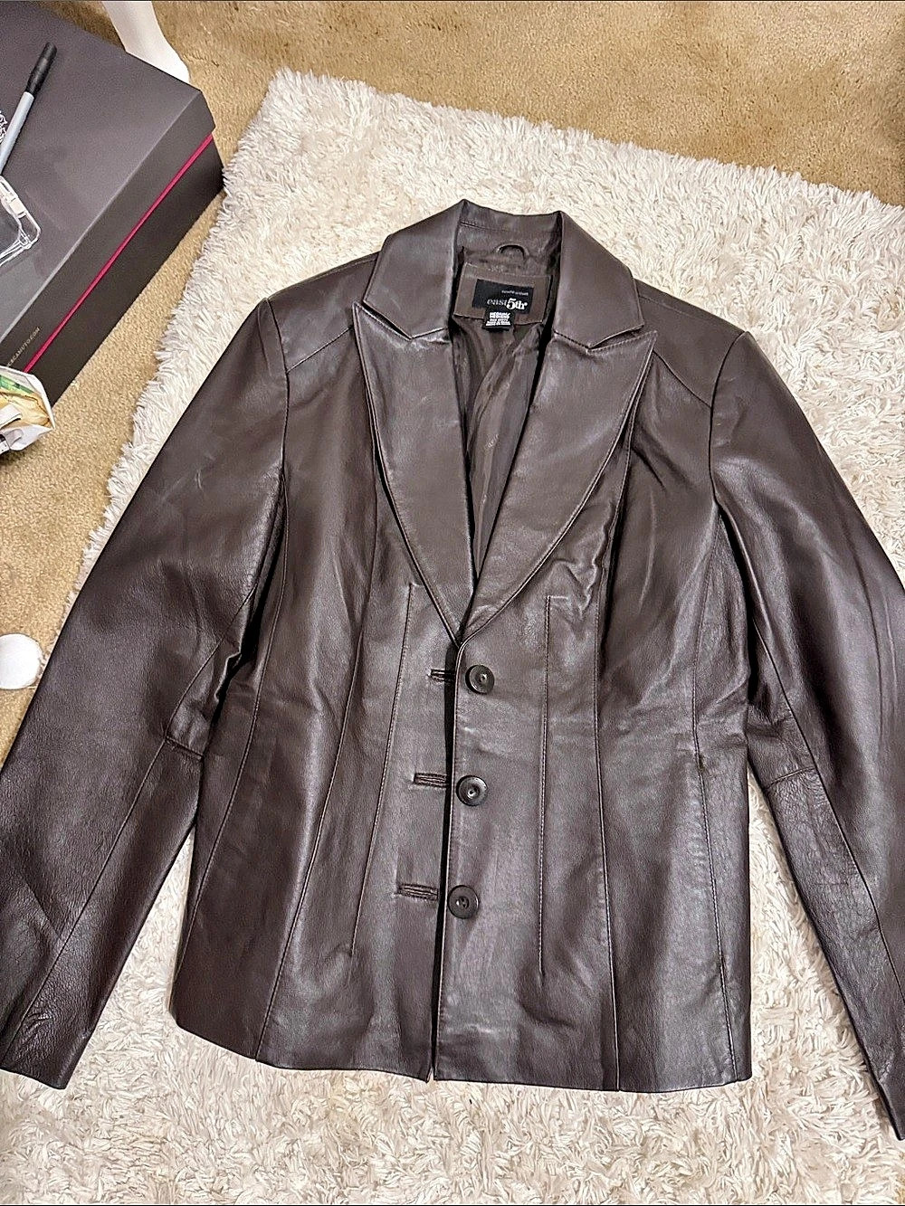 east5th Brown Leather-Style Blazer Jacket Size Medium women’s